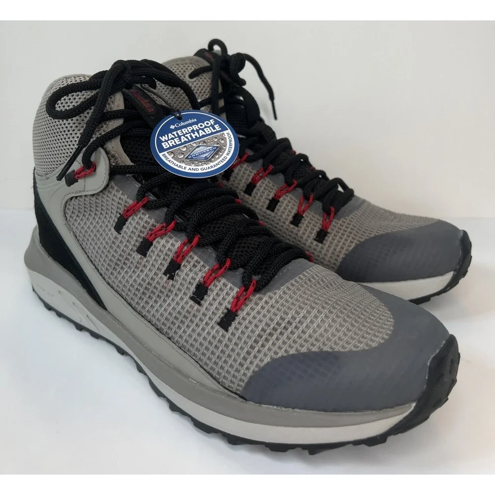 Columbia Men's Trailstorm Mid Waterproof Shoe in Gray & Red Size 11 BM0155-005
